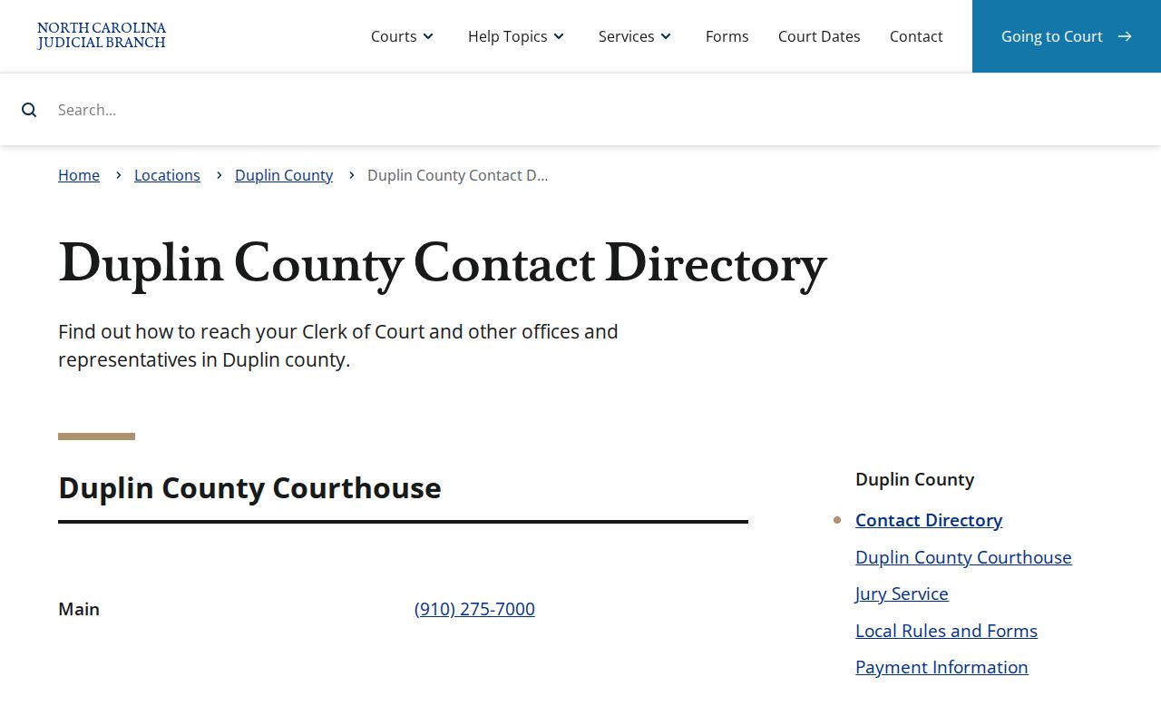 Duplin County criminal court contact directory