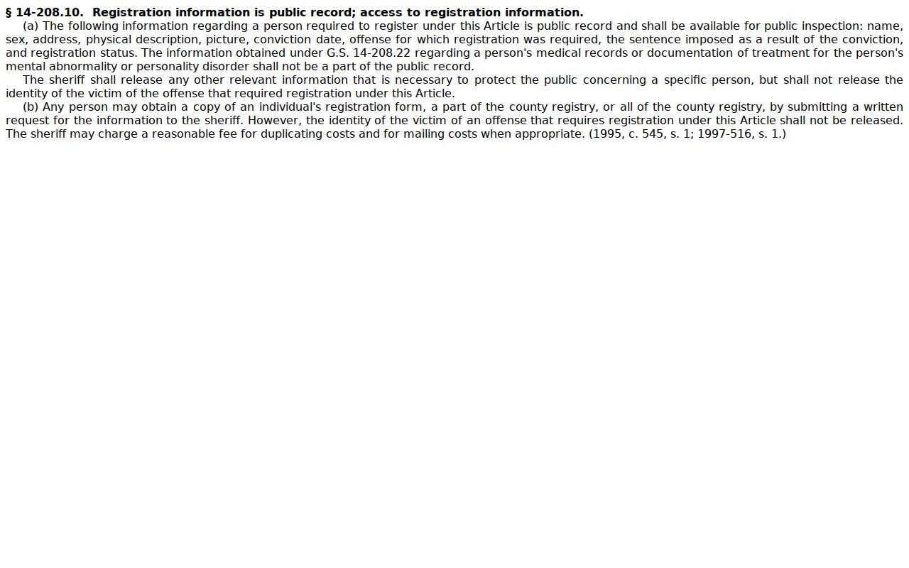 Duplin County sex offender registry public access law