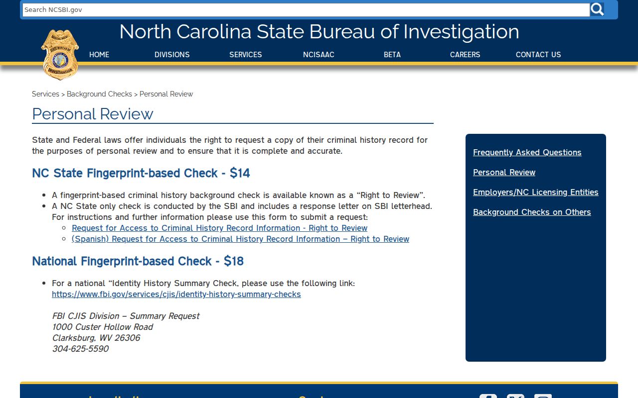 Duplin County criminal history SBI Right to Review process